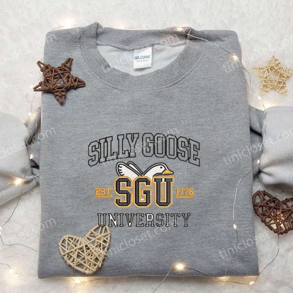 SGU University Silly Goose Embroidered Shirt, Animal Embroidered Shirt, Cute Embroidered Shirt - Small Gifts Great Love - Image 5