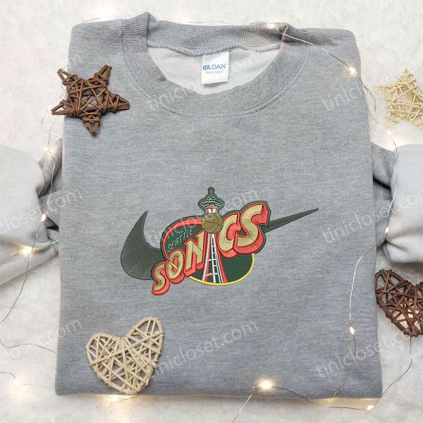 Seatle Supersonics x Nike Embroidered Sweatshirt, NBA Sport Team Embroidered Shirt, Nike Inspired Embroidered Shirt - Small Gifts Great Love - Image 2