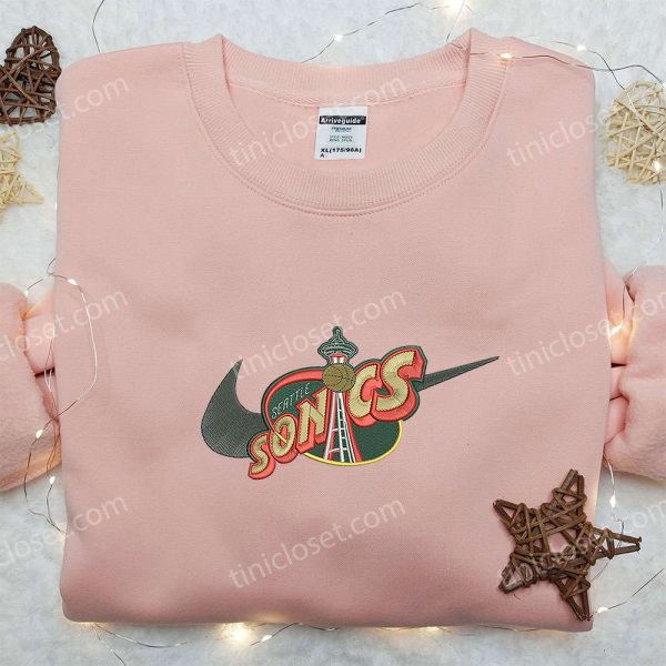 Seatle Supersonics x Nike Embroidered Sweatshirt, NBA Sport Team Embroidered Shirt, Nike Inspired Embroidered Shirt - Small Gifts Great Love - Image 5