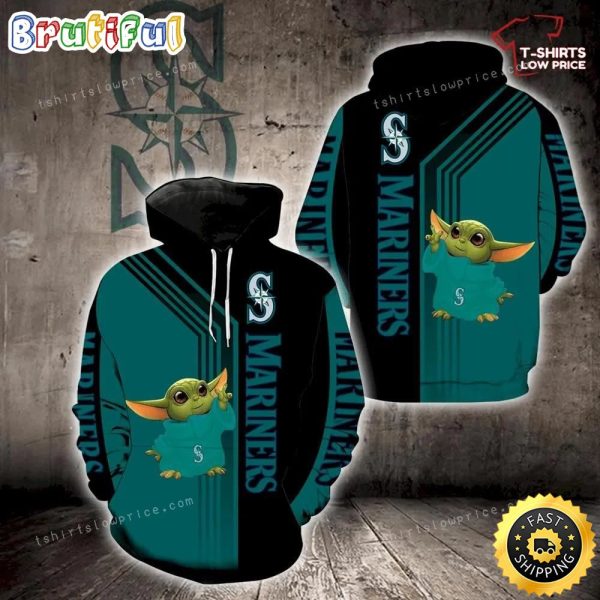 Seattle Mariners Baby Yoda Green Full Print 3d Hoodie And Zipper