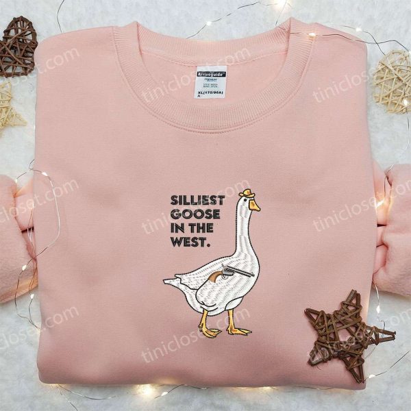 Silliest Goose in the West with Gun Embroidered Shirt, Animal Embroidered Shirt, Funny Embroidered Shirt - Small Gifts Great Love - Image 2