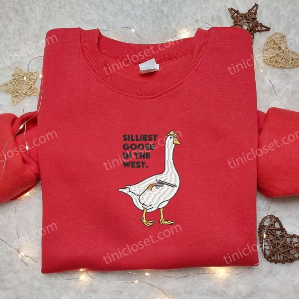 Silliest Goose in the West with Gun Embroidered Shirt, Animal Embroidered Shirt, Funny Embroidered Shirt - Small Gifts Great Love - Image 3