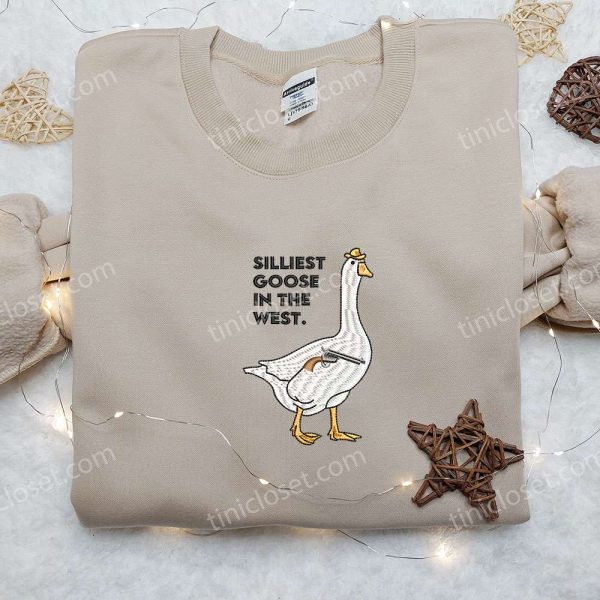 Silliest Goose in the West with Gun Embroidered Shirt, Animal Embroidered Shirt, Funny Embroidered Shirt - Small Gifts Great Love - Image 4