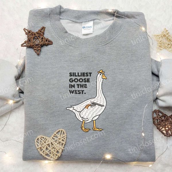 Silliest Goose in the West with Gun Embroidered Shirt, Animal Embroidered Shirt, Funny Embroidered Shirt - Small Gifts Great Love - Image 5