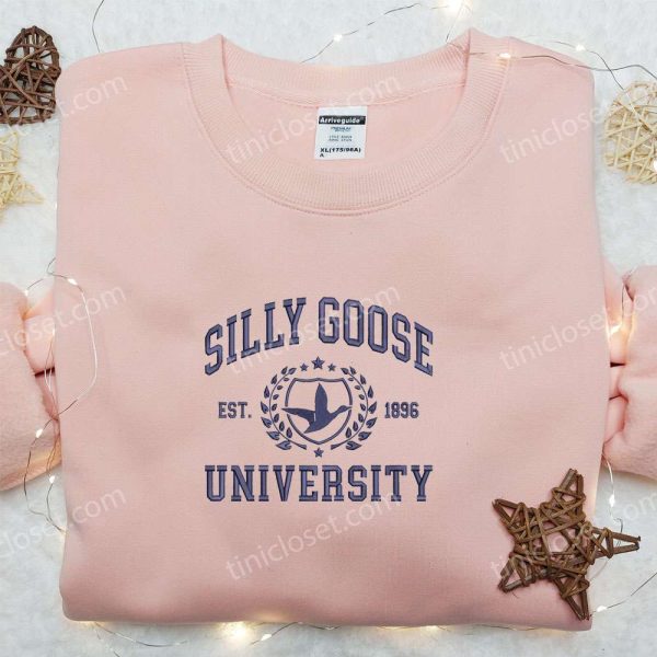 Silly Goose University Est. 1896 Embroidered Shirt, Animal Embroidered Shirt, Best Graduation Gifts - Small Gifts Great Love - Image 2