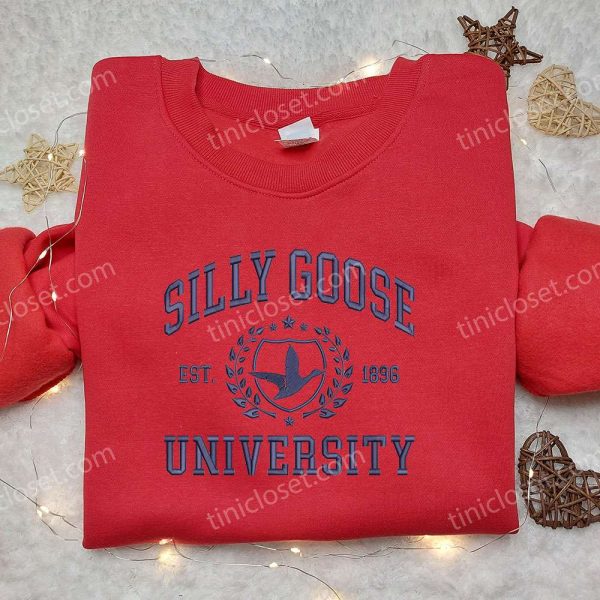 Silly Goose University Est. 1896 Embroidered Shirt, Animal Embroidered Shirt, Best Graduation Gifts - Small Gifts Great Love - Image 3