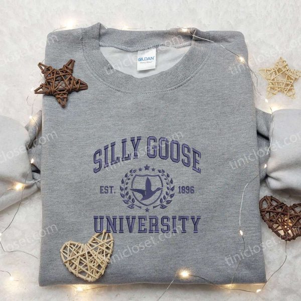 Silly Goose University Est. 1896 Embroidered Shirt, Animal Embroidered Shirt, Best Graduation Gifts - Small Gifts Great Love - Image 5