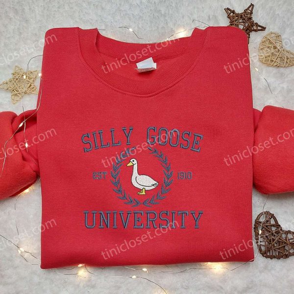Silly Goose University Est. 1910 Embroidered Shirt, Animal Embroidered Shirt, Best Graduation Gifts - Small Gifts Great Love - Image 3