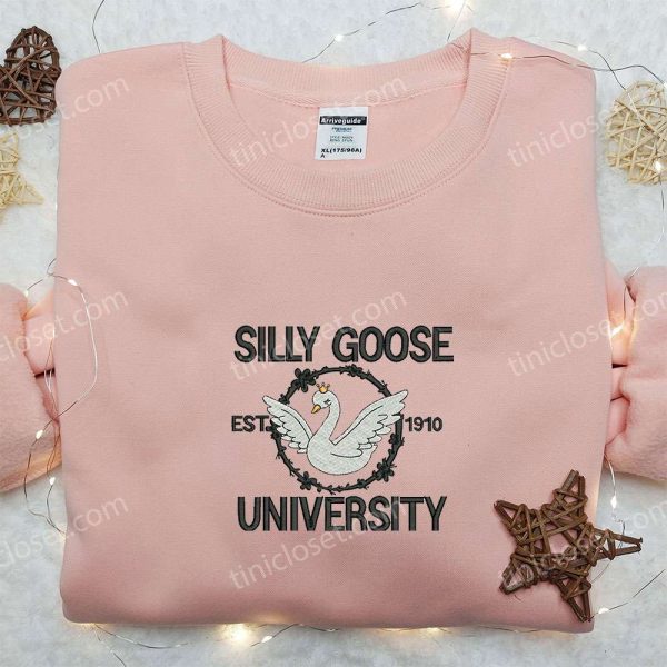 Silly Goose University Est. 1910 Embroidered Shirt, Animal Embroidered Shirt, Cute Embroidered Shirt - Small Gifts Great Love - Image 2