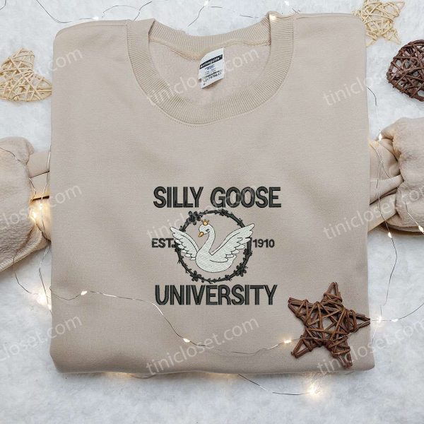 Silly Goose University Est. 1910 Embroidered Shirt, Animal Embroidered Shirt, Cute Embroidered Shirt - Small Gifts Great Love - Image 4
