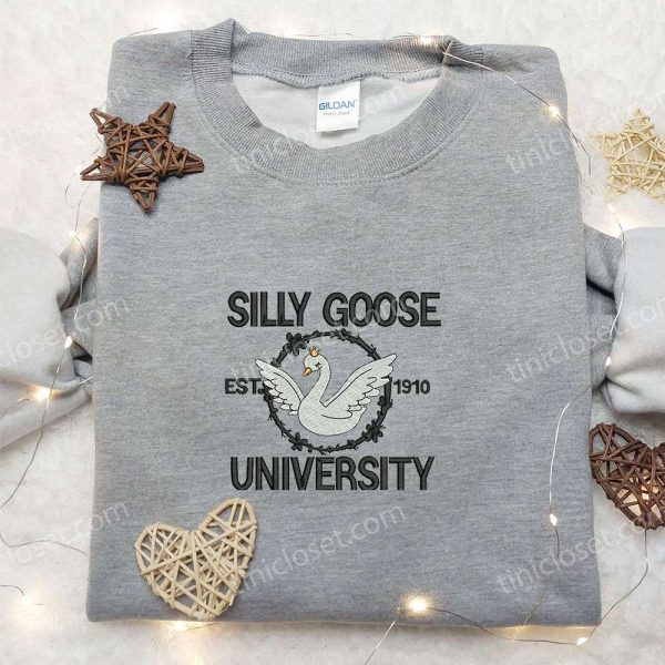 Silly Goose University Est. 1910 Embroidered Shirt, Animal Embroidered Shirt, Cute Embroidered Shirt - Small Gifts Great Love - Image 5