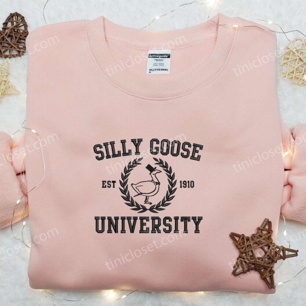 Silly Goose University Est. 1910 Embroidered Shirt, Animal Embroidered Shirt, Funny Embroidered Shirt - Small Gifts Great Love - Image 2