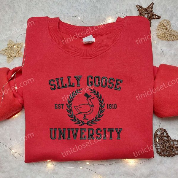Silly Goose University Est. 1910 Embroidered Shirt, Animal Embroidered Shirt, Funny Embroidered Shirt - Small Gifts Great Love - Image 3