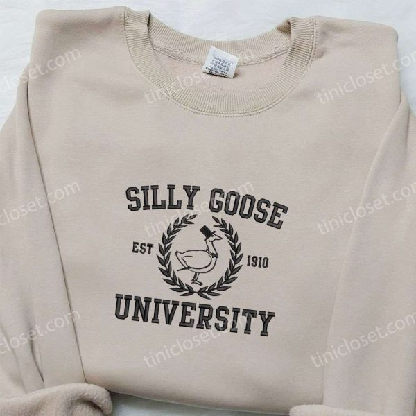 Silly Goose University Est. 1910 Embroidered Shirt, Animal Embroidered Shirt, Funny Embroidered Shirt - Small Gifts Great Love - Image 4