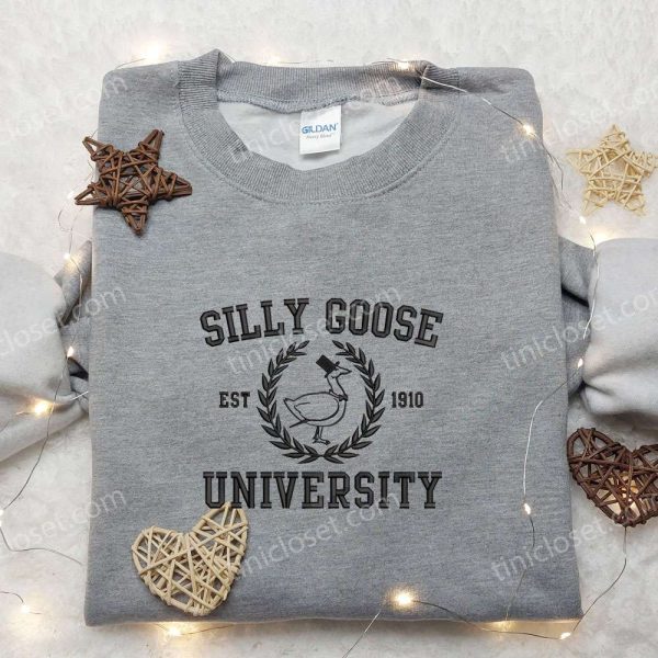 Silly Goose University Est. 1910 Embroidered Shirt, Animal Embroidered Shirt, Funny Embroidered Shirt - Small Gifts Great Love - Image 5