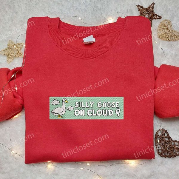 Silly Goose on Cloud 9 Embroidered Shirt, Animal Embroidered Shirt, Best Birthday Gifts - Small Gifts Great Love - Image 2