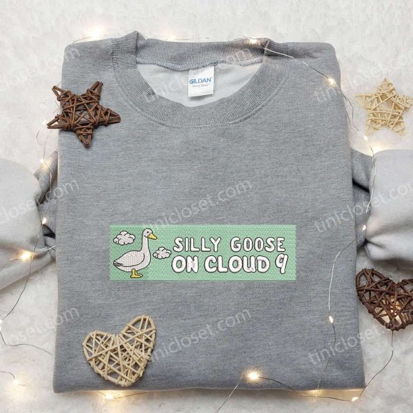 Silly Goose on Cloud 9 Embroidered Shirt, Animal Embroidered Shirt, Best Birthday Gifts - Small Gifts Great Love - Image 4