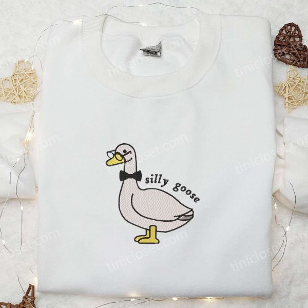 Silly Goose with Glasses Embroidered Shirt, Animal Embroidered Shirt, Funny Embroidered Shirt - Small Gifts Great Love