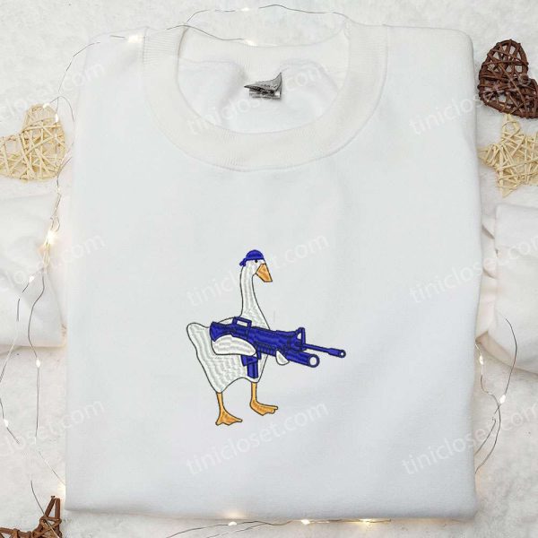 Silly Goose with Gun Embroidered Shirt, Animal Embroidered Shirt, Funny Embroidered Shirt - Small Gifts Great Love
