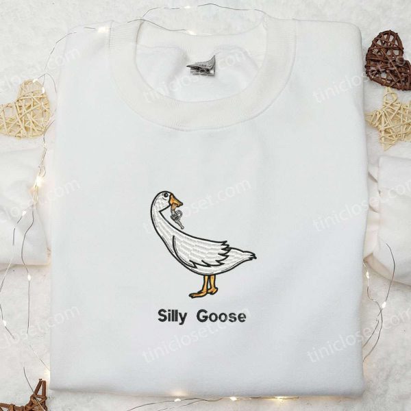Silly Goose with Gun Embroidered Shirt, Animal Embroidered Shirt, Funny Embroidered Shirt - Small Gifts Great Love