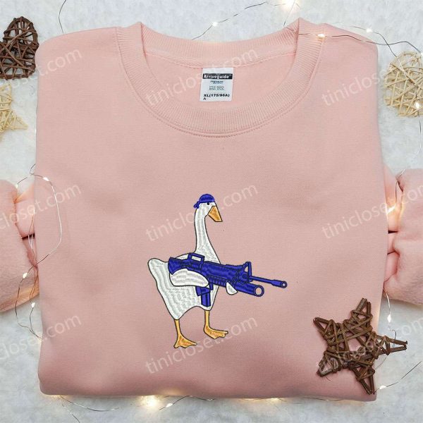 Silly Goose with Gun Embroidered Shirt, Animal Embroidered Shirt, Funny Embroidered Shirt - Small Gifts Great Love - Image 2