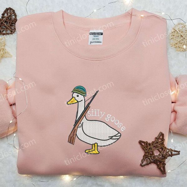Silly Goose with Gun Embroidered Shirt, Animal Embroidered Shirt, Funny Embroidered Shirt - Small Gifts Great Love
