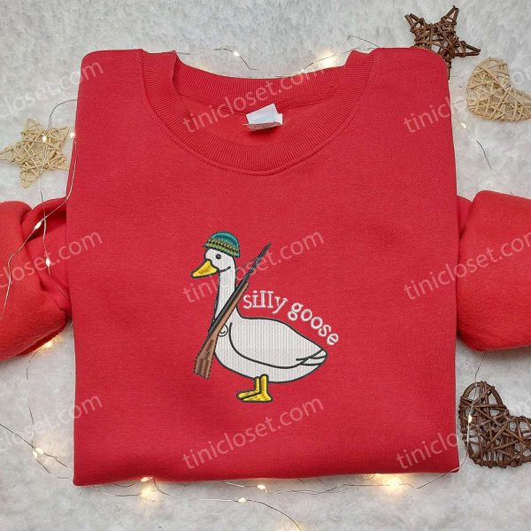 Silly Goose with Gun Embroidered Shirt, Animal Embroidered Shirt, Funny Embroidered Shirt - Small Gifts Great Love - Image 2