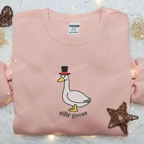 Silly Goose with Hat Embroidered Shirt, Animal Embroidered Shirt, Funny Embroidered Shirt - Small Gifts Great Love - Image 2