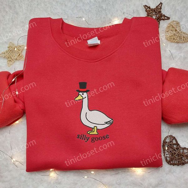 Silly Goose with Hat Embroidered Shirt, Animal Embroidered Shirt, Funny Embroidered Shirt - Small Gifts Great Love - Image 3