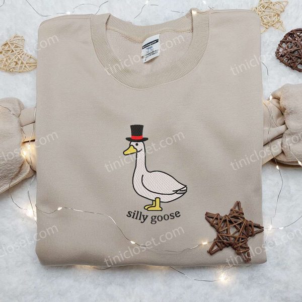 Silly Goose with Hat Embroidered Shirt, Animal Embroidered Shirt, Funny Embroidered Shirt - Small Gifts Great Love - Image 4