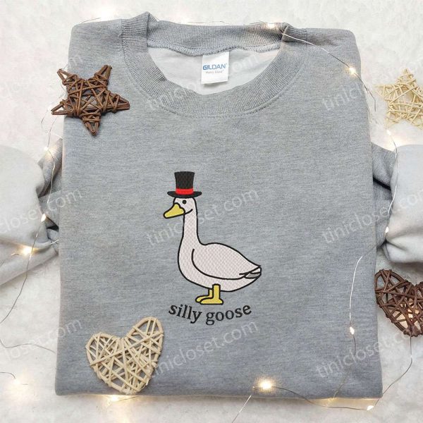 Silly Goose with Hat Embroidered Shirt, Animal Embroidered Shirt, Funny Embroidered Shirt - Small Gifts Great Love - Image 5