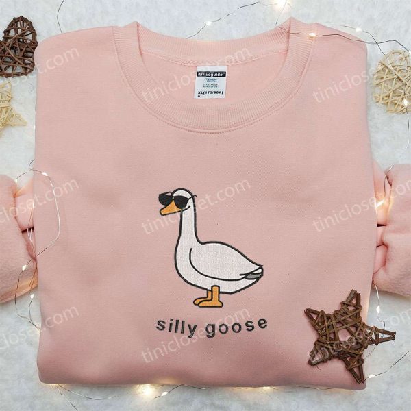Silly Goose with Sunglasses Embroidered Shirt, Animal Embroidered Shirt, Funny Embroidered Shirt - Small Gifts Great Love - Image 2
