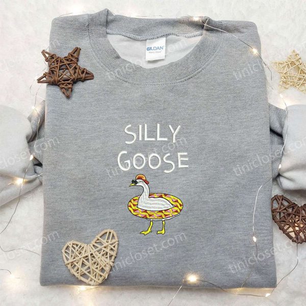 Swimming Silly Goose Embroidered Shirt, Animal Embroidered Shirt, Funny Embroidered Shirt - Small Gifts Great Love