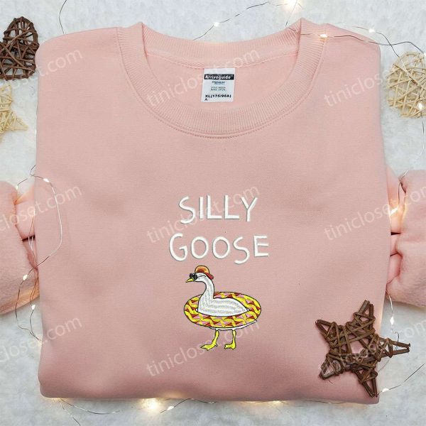 Swimming Silly Goose Embroidered Shirt, Animal Embroidered Shirt, Funny Embroidered Shirt - Small Gifts Great Love - Image 2