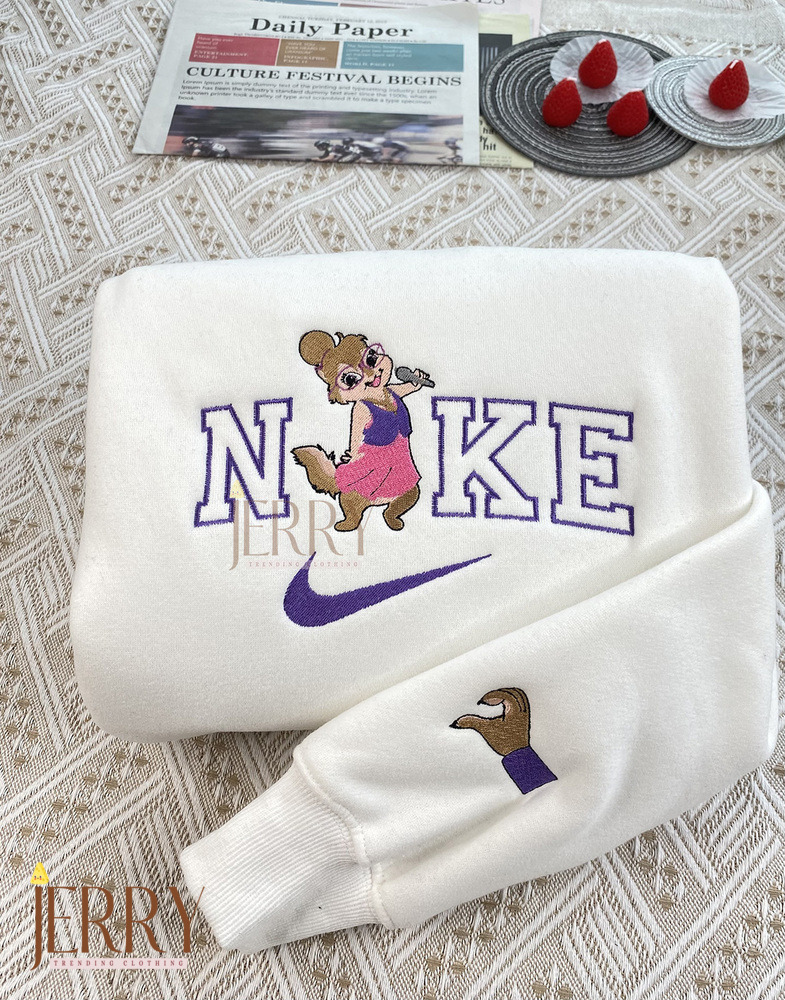 Simon And Jeanette Alvin And The Chipmunks Nike Embroidered Sweatshirt, Valentines Day Gifts For Couples - Image 2