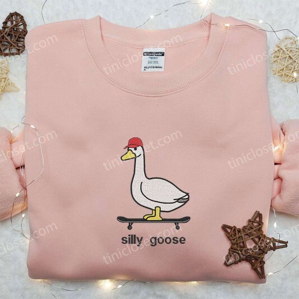 Skateboarding Silly Goose Embroidered Shirt, Animal Embroidered Shirt, Cute Embroidered Shirt - Small Gifts Great Love - Image 2