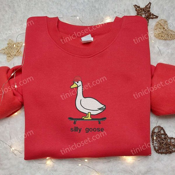 Skateboarding Silly Goose Embroidered Shirt, Animal Embroidered Shirt, Cute Embroidered Shirt - Small Gifts Great Love - Image 3