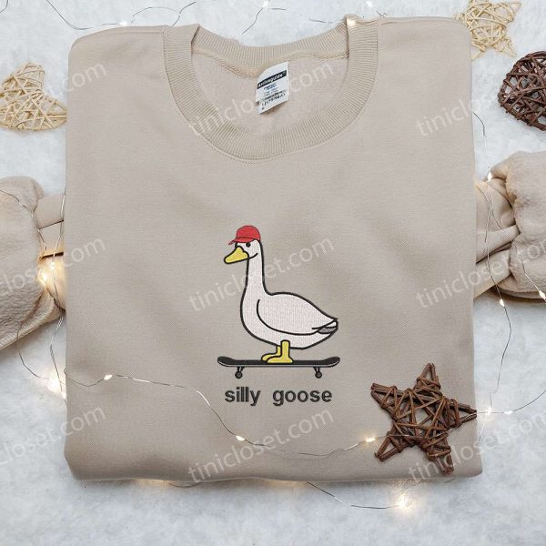 Skateboarding Silly Goose Embroidered Shirt, Animal Embroidered Shirt, Cute Embroidered Shirt - Small Gifts Great Love - Image 4