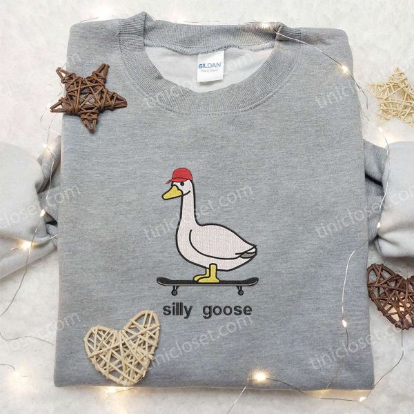 Skateboarding Silly Goose Embroidered Shirt, Animal Embroidered Shirt, Cute Embroidered Shirt - Small Gifts Great Love - Image 5
