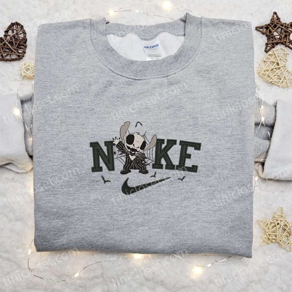 Stitch Jack Halloween x Nike Embroidered Sweatshirt, Horror Movie Halloween Embroidered Shirt, Best Halloween Gift Ideas - Small Gifts Great Love