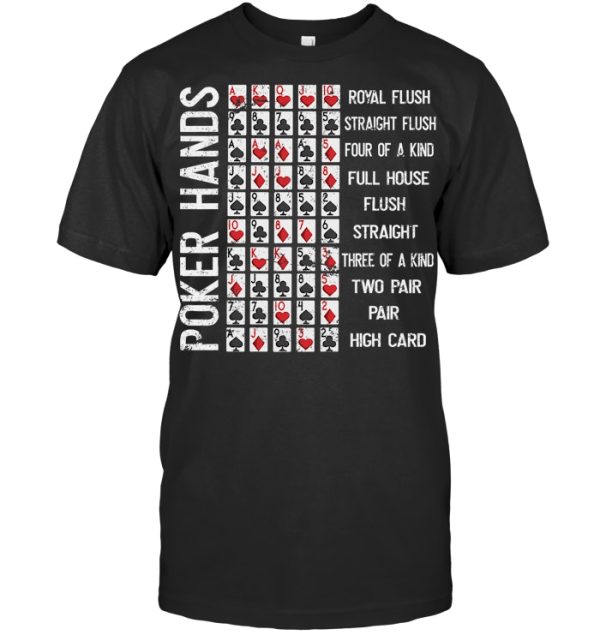 Poker Hands Cheat Sheet Card Casino Games Funny Player Gift Poker T Shirt
