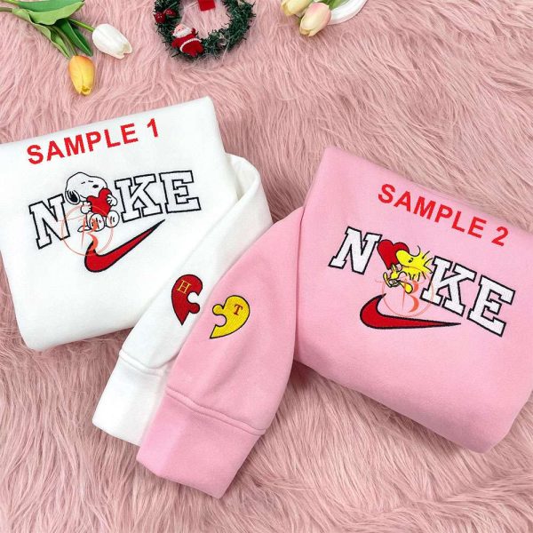 Couple Snoopy And Woodstock Embroidered Sweatshirt - TerraBell Designs