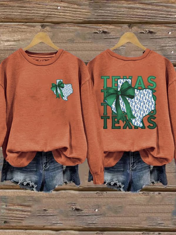 Retro Texas Strong Green Bow Print Sweater - Image 6