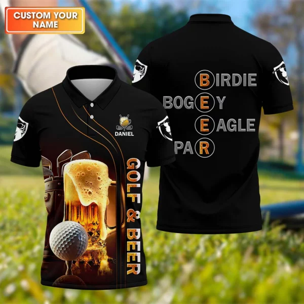Golf And Beer Custom Men's Funny Graphic Golf Polo Shirt, Dad Golf Gift