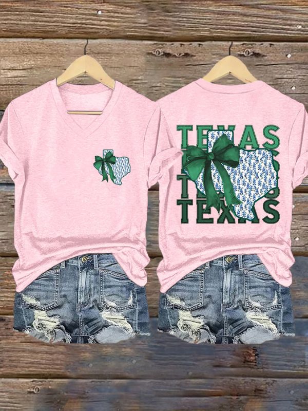 Retro Texas Strong Green Bow Print T-Shirt - Image 7
