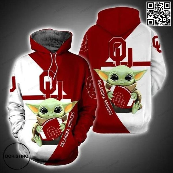 Baby Yoda Hug Ball Oklahoma Sooners Cool Oklahoma Sooners Gifts Awesome 3D Hoodie