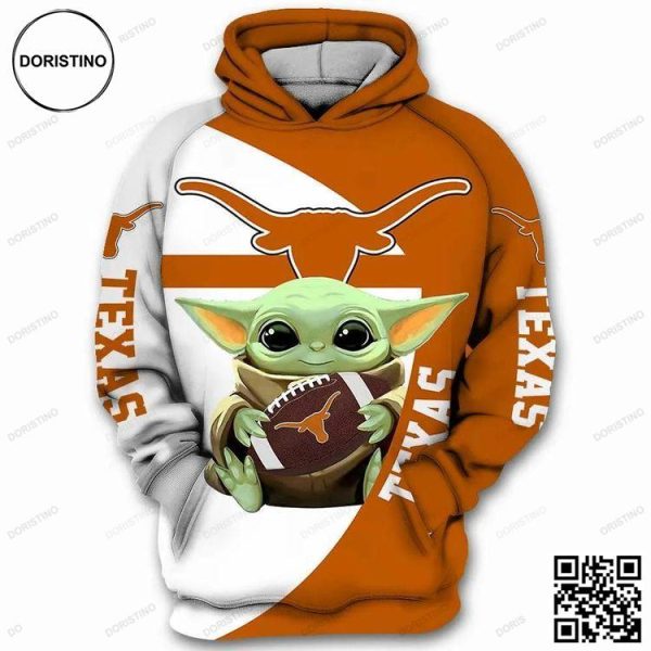 Baby Yoda Hug Ball Texas Longhorns Texas Longhorns Fan Gifts Limited Edition 3D Hoodie