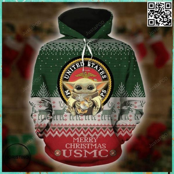 Baby Yoda United States Merry Christmas 3d All Over Print Hoodie