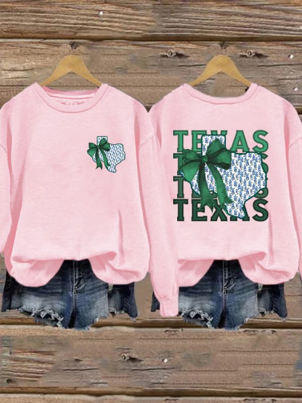 Retro Texas Strong Green Bow Print Sweater - Image 4
