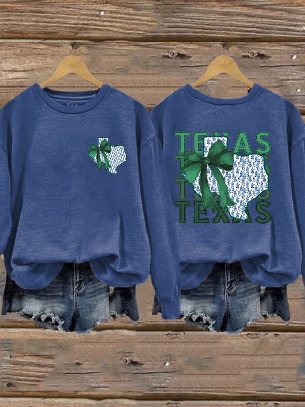 Retro Texas Strong Green Bow Print Sweater - Image 5
